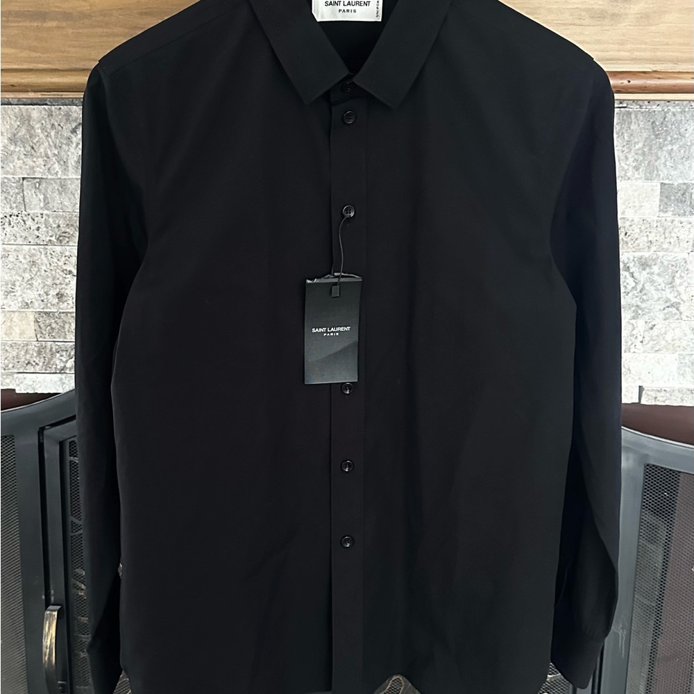 New Saint Laurent Black Shirt Button Front Long Sleeve Women Size F40 Uniform